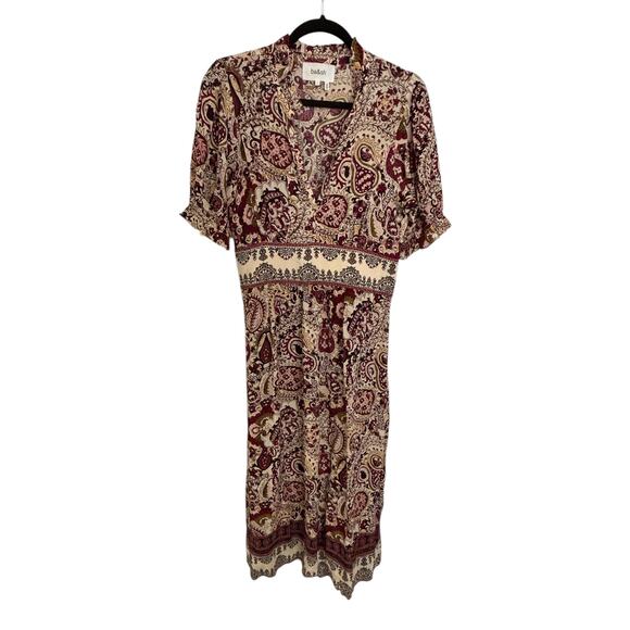 ba&sh Dress Womens Small Zael Paisley Short Sleeve Midi Ecru V-Neck NWT - Picture 4 of 12